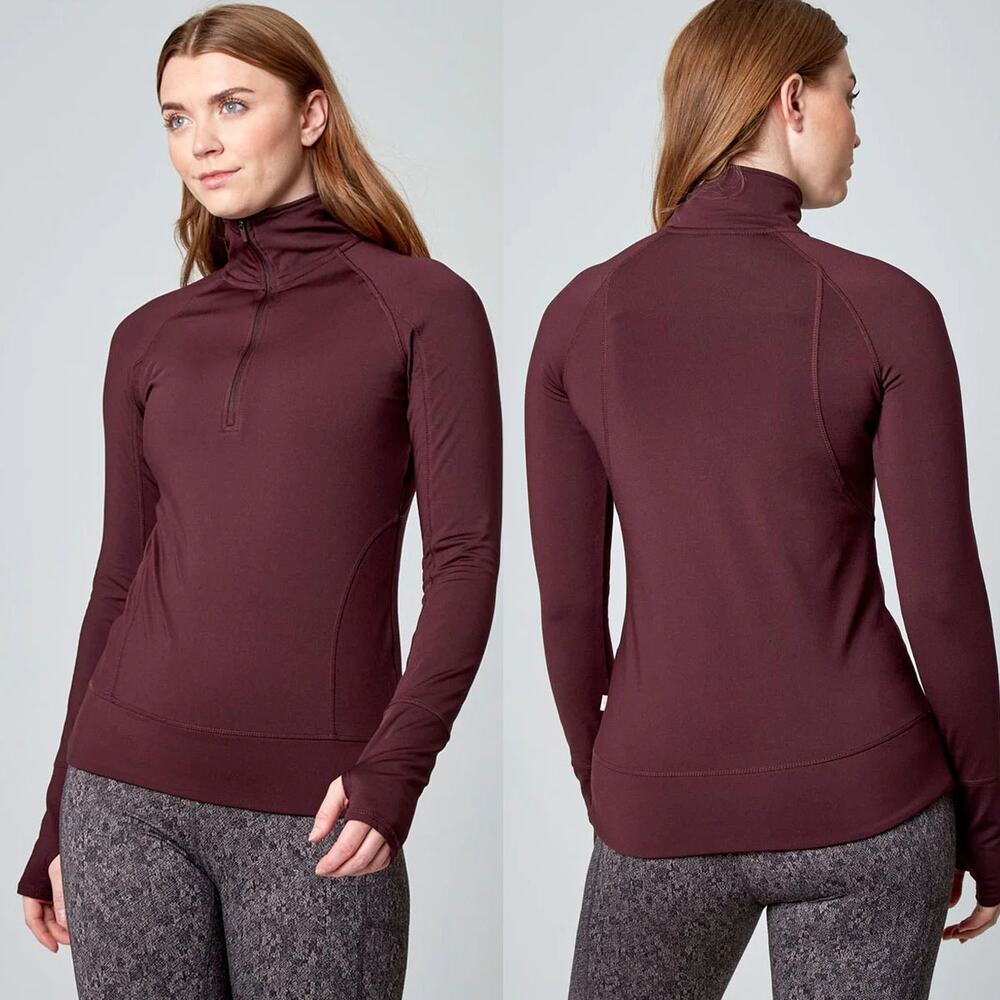 MONDETTA Solid Core Half Zip Womens Thick Knit Burgundy Pullover XS Base‎ Layer